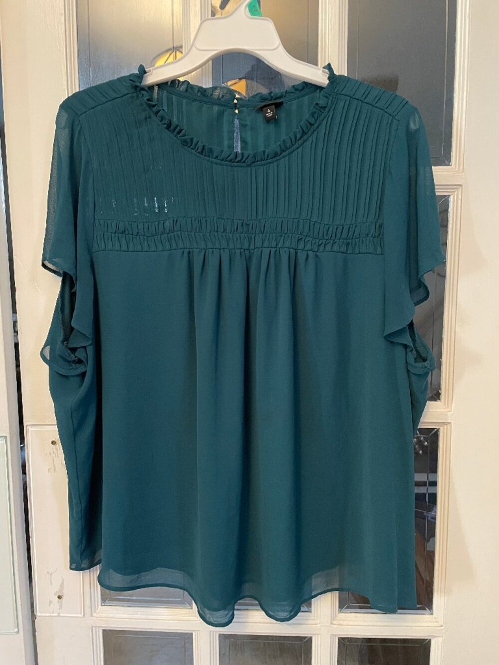 Torrid Dark Green Babydoll Chiffon Top Lined with Flutter Sleeves